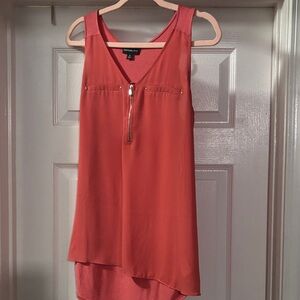 Chic High Low Coral Dress with Zipper